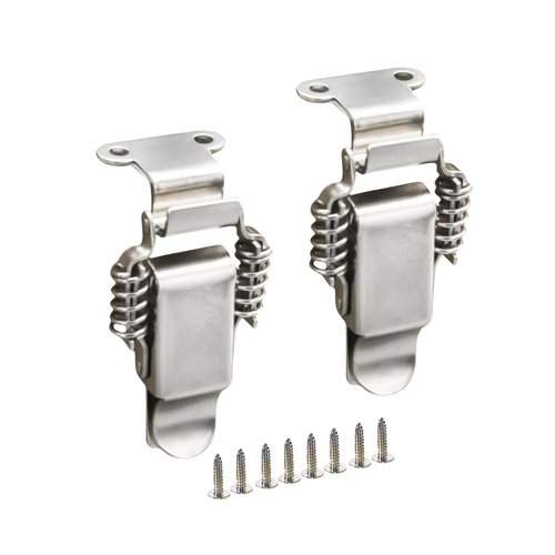 2pcs 304 Stainless Steel Double-Spring Telescopic Buckle, Toolbox Tension Spring Toggle Latch, Toolbox Hinge with Screws (Bend Small)