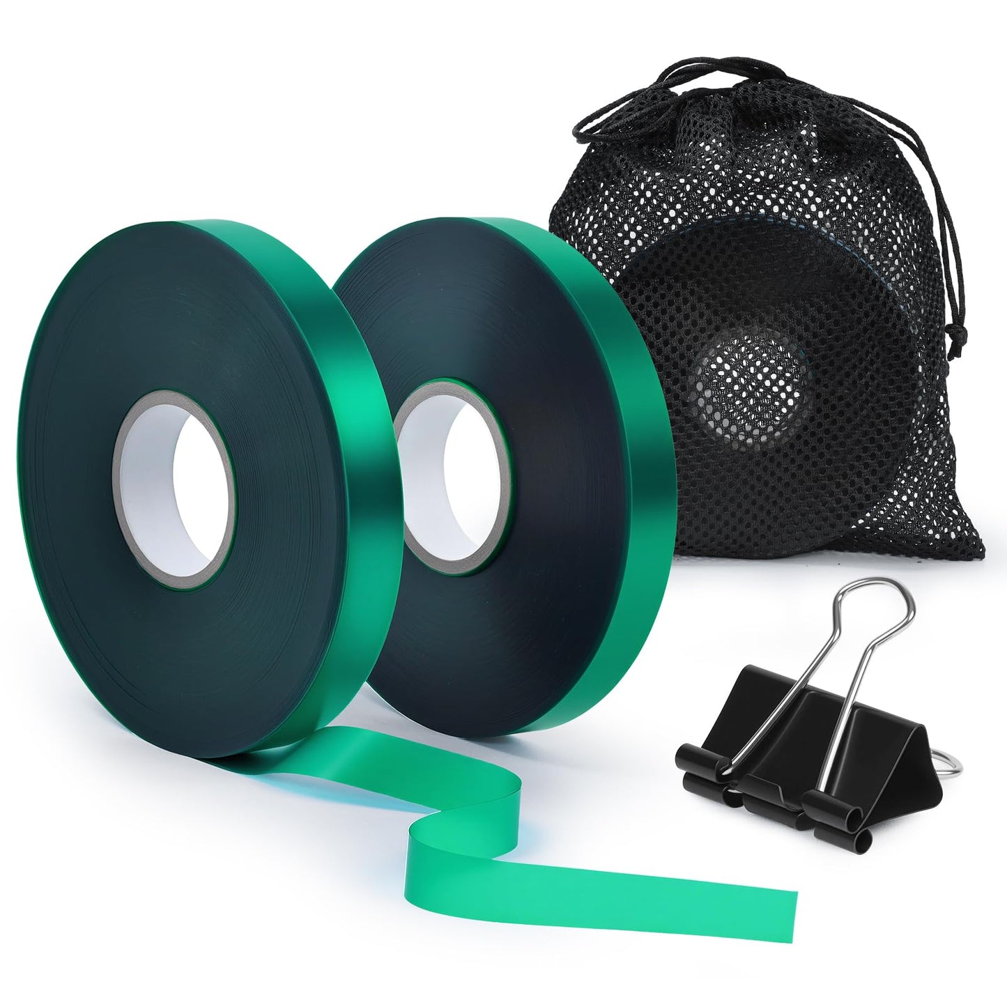 Plant Tie Tape 0.5" × 197 ft – Non-Adhesive Stretch PVC, Cut-to-Length, Weather-Resistant & Reusable Garden Tape for Vines, Tomatoes & Trees, Includes Binder Clip & Mesh Bag