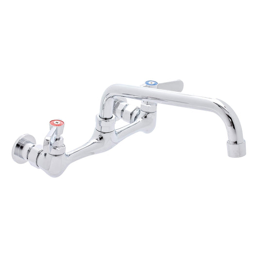 DuraSteel Commercial Kitchen Sink Faucet - No Lead 8" Center Wall Mount Utility Sink Faucet with 8'' Swivel Spout - NSF Certified - Dual Lever Handles - Brass Constructed & Chrome Polished