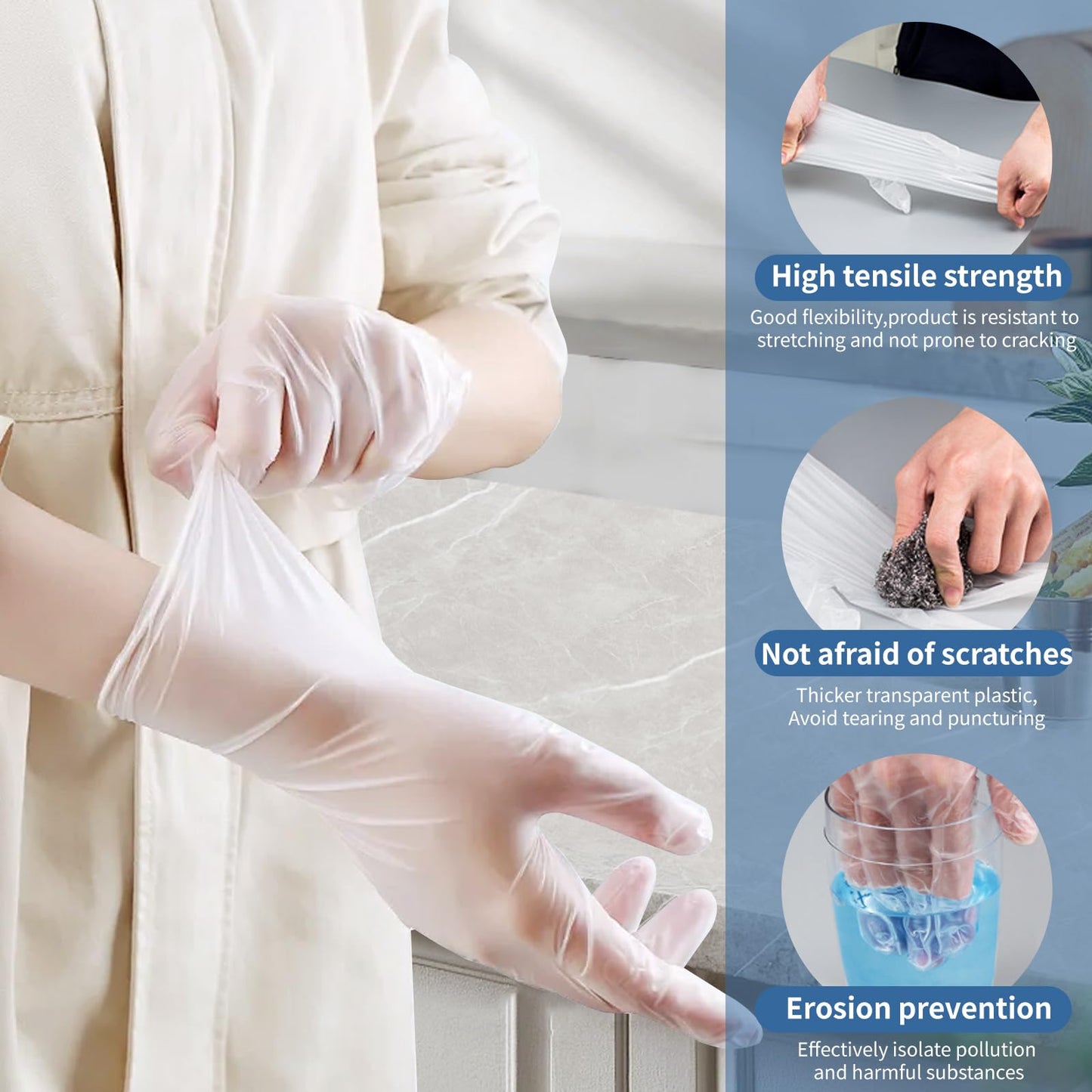 WMQL Clear Vinyl Gloves M, Food Safe | Latex-Free and Powder-Free Disposable Gloves for Cooking, Food Prep, Household Cleaning | Medium,100 Counts/Box