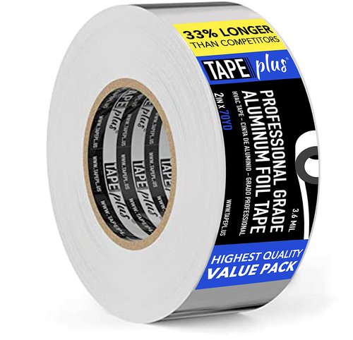 TapePlus Professional Grade Aluminum Foil Tape, 2 Inch by 70 Yards (210 Feet), Ideal for HVAC, Ducting Sealing & Patching Hot & Cold Air Ducts, Dryer, Exhaust, Metal Repair, and More