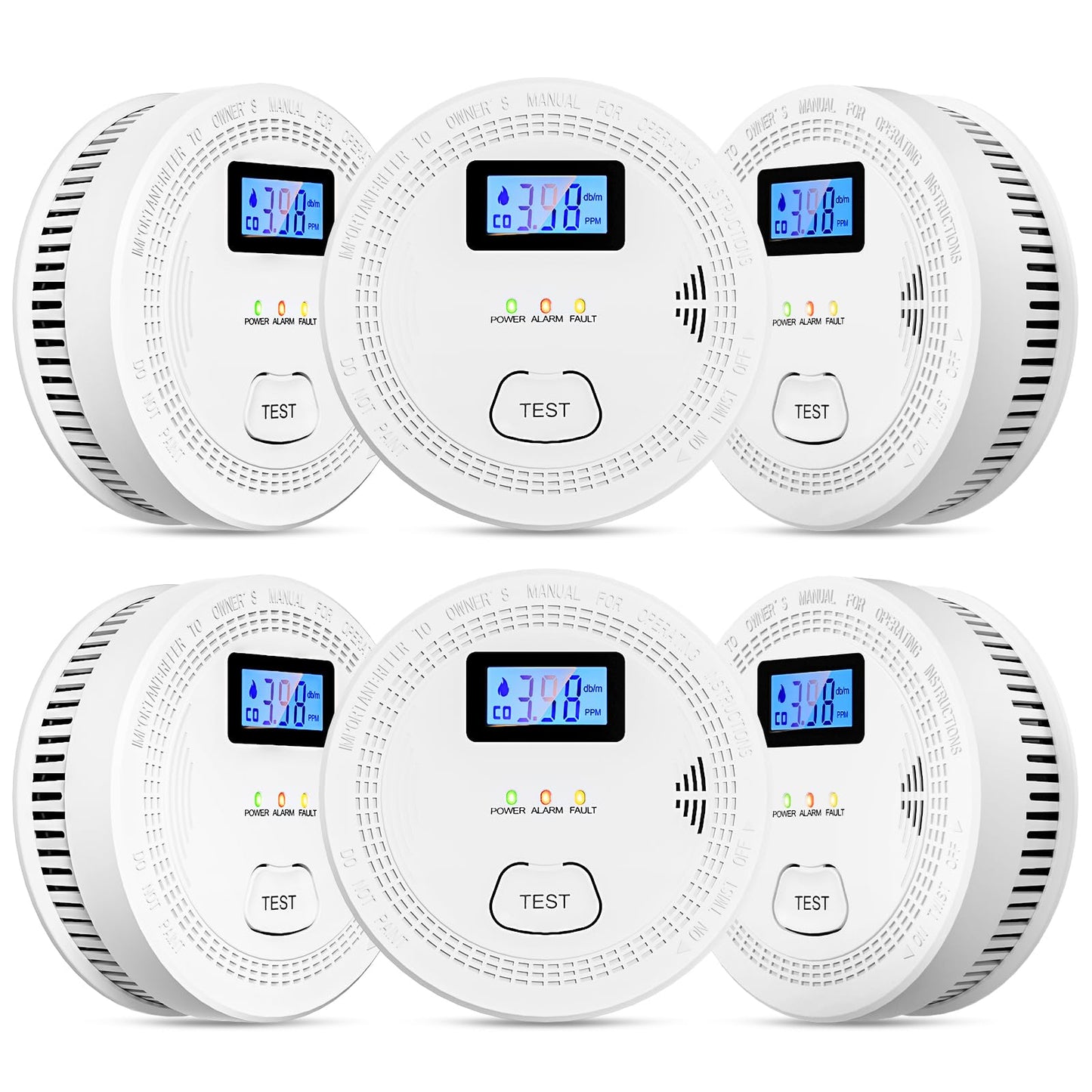 6 Packs, 2 in 1,Smoke Carbon Monoxide Detector,Carbon Monoxide Detectors/Smoke Alarm,85 dB Alarm,Large Screen Readout,Test Button,Battery Operated, Work State LED Flash,Easy Install