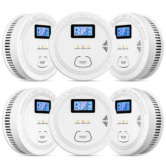 6 Packs, 2 in 1,Smoke Carbon Monoxide Detector,Carbon Monoxide Detectors/Smoke Alarm,85 dB Alarm,Large Screen Readout,Test Button,Battery Operated, Work State LED Flash,Easy Install