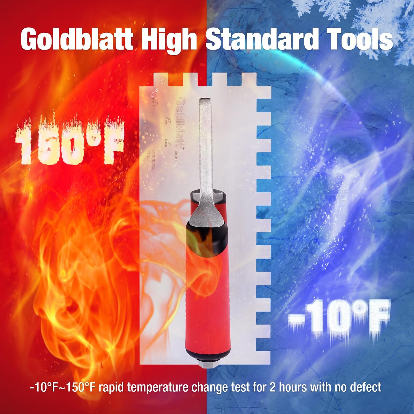 Goldblatt 1/2" Square Notch Trowel, Made of Premium Stainless Steel with Soft Grip Handle, Perfect Tool for Cement, Concrete, Masonry Tile Installation Work