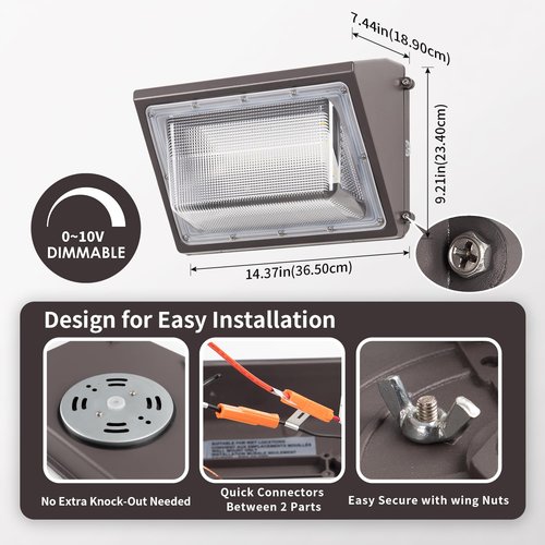 mirrea LED Wall Pack Lights Flood Lights Dusk to Dawn Outdoor Lighting for Back Yard Packing Lot 65W 5000K 100~277V 0~10V Dimming
