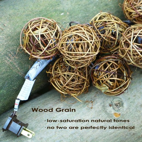 ACRAFT Rattan Ball String Lights Plug in Fairy Lights for Indoor Outdoor Patio Garden Balcony with End-to-end Connector Decorative Lighting-Brown Cord 10 Led 8.5ft