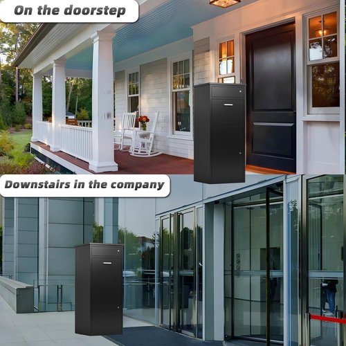 Outdoor Package Delivery Box - Anti-Theft, Waterproof, Rustproof, Outside Lockable Black Metal Parcel Drop Boxes, Ideal for Porch, Fence, and Curbside