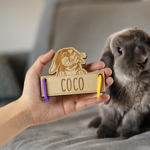callie Personalized Rabbit Name Plates Sign, Custom 3.94'' × 4.33'' Wooden Rabbit Cage Tag with Hanging Loops and Engraved Name Cage, Birthday Gift for Pet Rabbit Owners