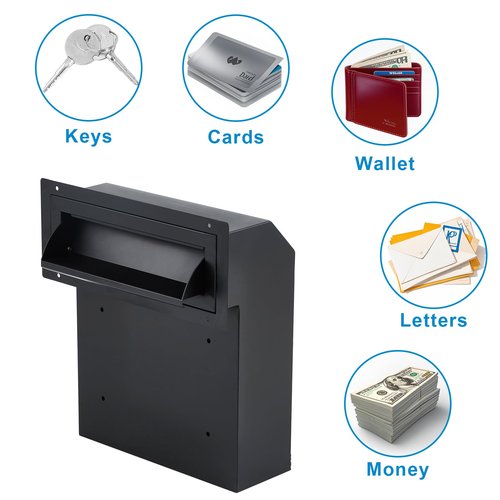 Jadosiler Through The Door Key & Mail Drop Box, Steel Made Through-The-Door Mailbox with Combination Lock, 14x6x14 Inches - Package Delivery Box & Newspaper Box，Black