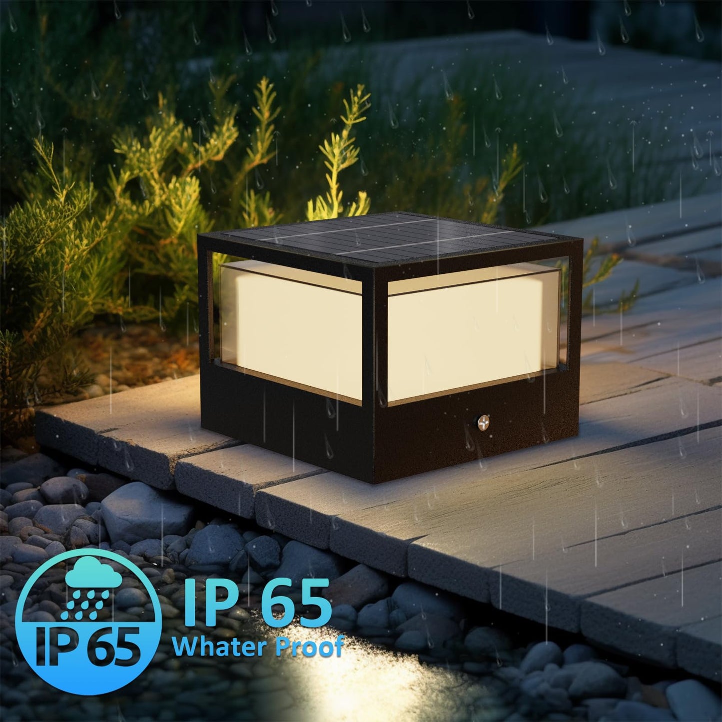 GCDFGV Solar Post Light, Dusk to Dawn Solar Lamp Post Light Ip65 Waterproof Pillar Lights Outdoor 6.3", 3000k, Aluminum, for Garden Patio Yard Decoration, Up to 12 Hours, Black