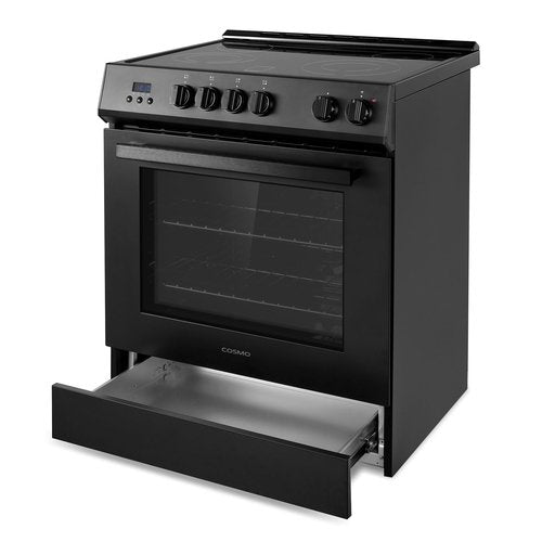 COSMO COS-ERD304K-BK 30 in. Stellar Collection 5.0 cu. ft. Electric Range with 4 Burner Glass Cooktop and Convection Oven in Matte Black