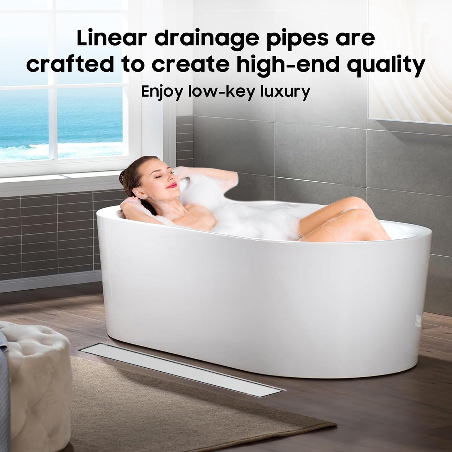 DLONE Linear Shower Drain | 24" AISI 304 Stainless Steel Linear Drain, Brushed Nickel Shower Drain with Tile Insert Panel & Adjustable Feet, Long Rectangle Shower Floor Drain in Bathroom, Balcony etc