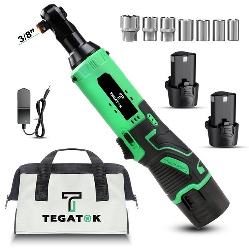 Tegatok Cordless Electric Ratchet Wrench Set, 40FT-LBS (45N.m) 3/8" Electric Ratchet, 12V Cordless Ratchet Wrench, 2 x 2.0Ah Batteries Impact for Car Home