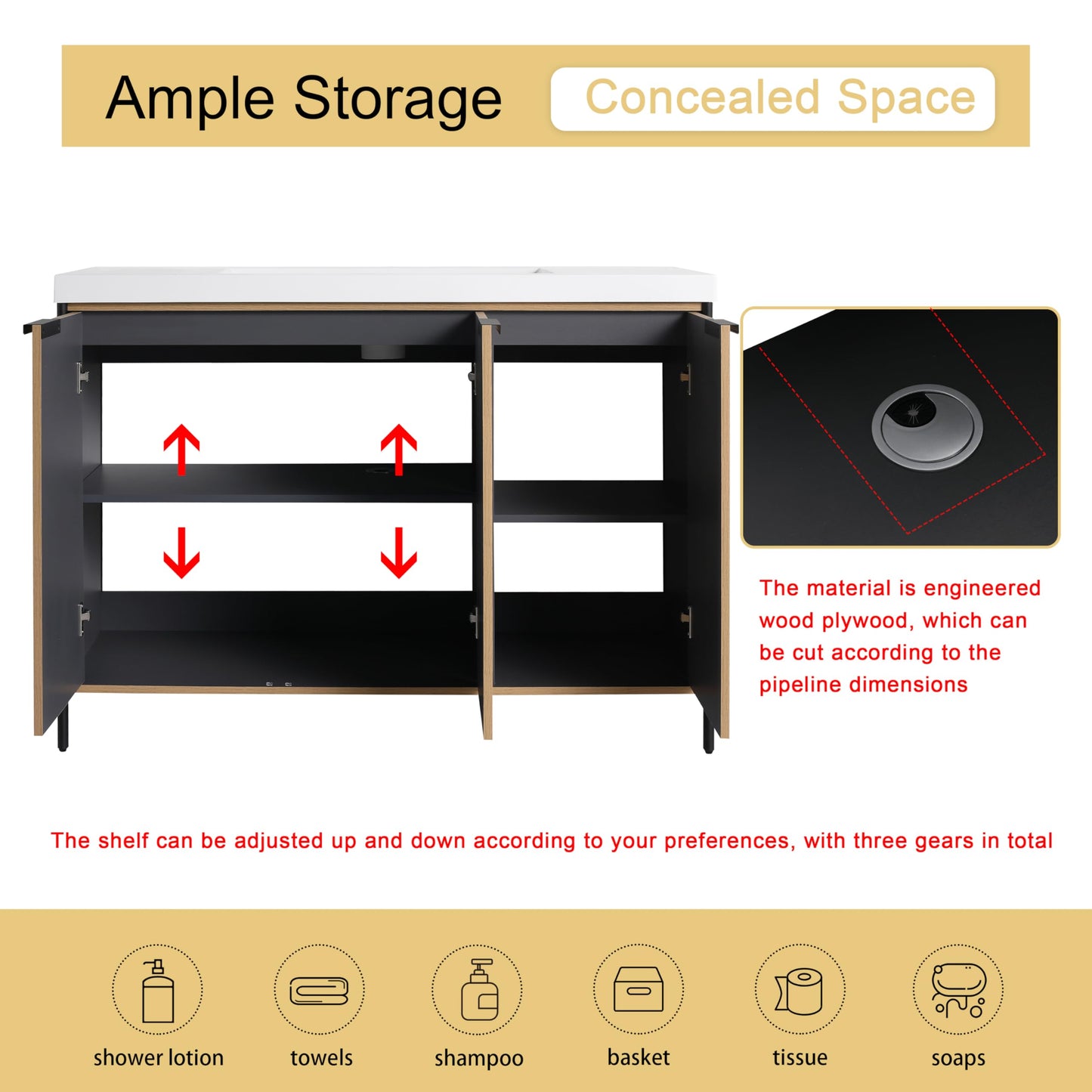Malwee 48 Inch Freestanding Bathroom Vanity with Sink, 48'' Floor Stand Bathroom Vanity Combo, Modern Cabinet Set with 2 Doors and White Resin Basin Top (MA105-48)