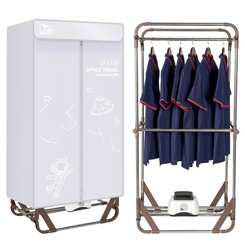Uten Clothes Dryer, 1500W Power Electric Clothes Dryer Machine with Timer, 2-Tier Laundry Drying Wardrobe, Foldable Drying Rack for Travel, Apartments, RV, Home