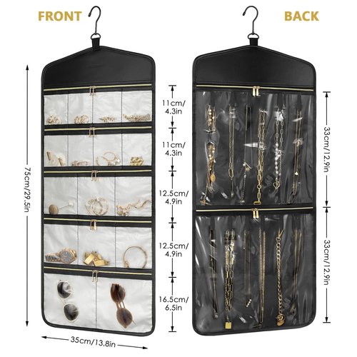 CHICECO Travel Jewelry Holder Organizer,Hanging Jewelry Organizer Storage With Zippered Pockets for Cloest,Wall,Door,Jewelry Holder for Earrings, Necklaces