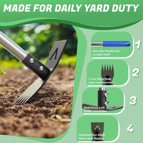 Viscogrip Weed Puller Tool with Long Handle - Heavy Duty Manual Weed Remover Tool，2 in 1 Weeding Rake & Garden Hoe, Garden Uprooting Tool for Yard, Lawn and Patio