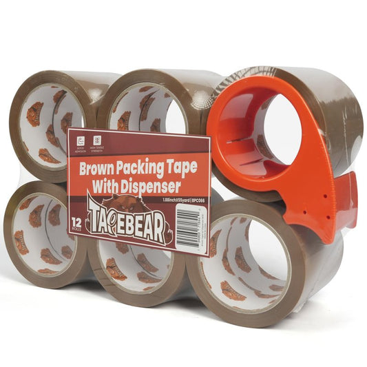 TAPEBEAR Brown Packing Tape with Dispenser, 2.6mil Thick, 1.88" x 55Yard Secure Sticky Brown Tape Heavy Duty Packaging Tape Refills for Carton Sealing, Shipping, Mailing & Storage