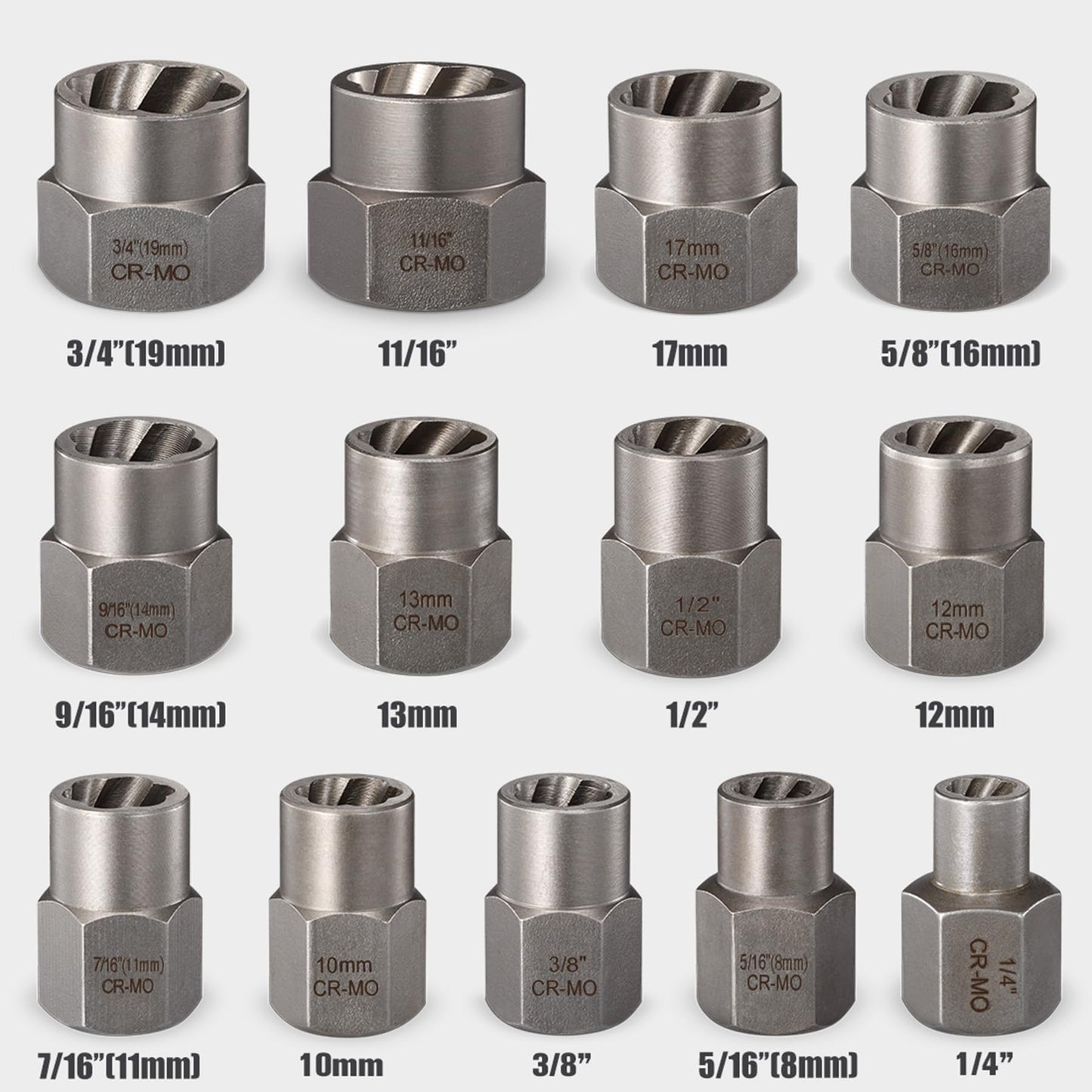 REXBETI Impact Bolt & Nut Remover Set, 13+1 Pieces Bolt Extractor Tool Set with Solid Storage Case