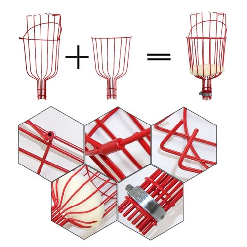 BTSEURY Fruit Picker Basket, Detachable Fruit Harvester, Prevent Multifunctional Fruit Picker Tool, Fruit Harvester Attachment for 3cm Diameter Pipe (Red)