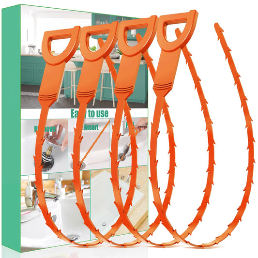 Drain Snake Hair Drain Clog Remover - 4 Pack Shower Snake Sink Unclogger Tool with Exquisite Packaging (Orange)