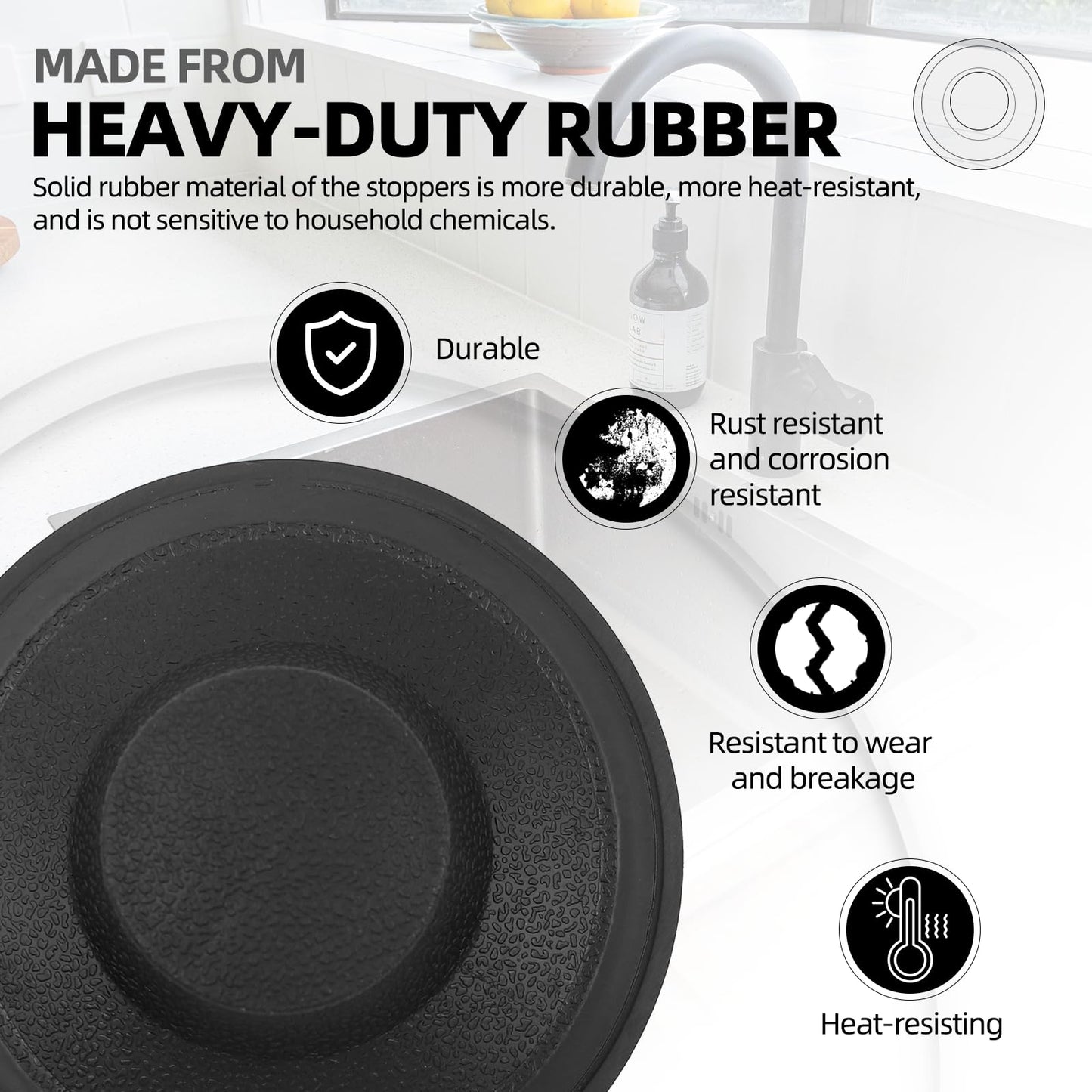 (2 Pack) Exact Replacement for InSinkErator STP-PL/STPPL Black Rubber Sink Stopper for Garbage Disposal – Compatible with Standard 3-1/2" Drains from Kohler, Waste King, Whirlpool, and More
