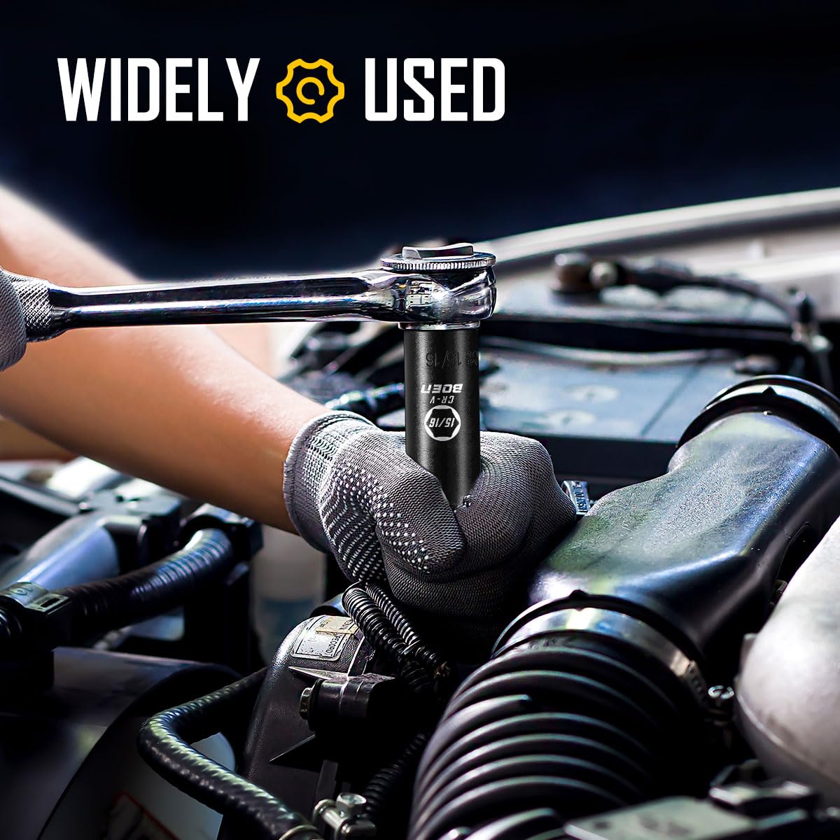 BOEN 35-Piece 1/2" Drive Deep Impact Socket Set - SAE 3/8"-1-1/4" & Metric 8-24mm, Extensions, Joint & Adapter, Cr-V Steel, Double Lock Case