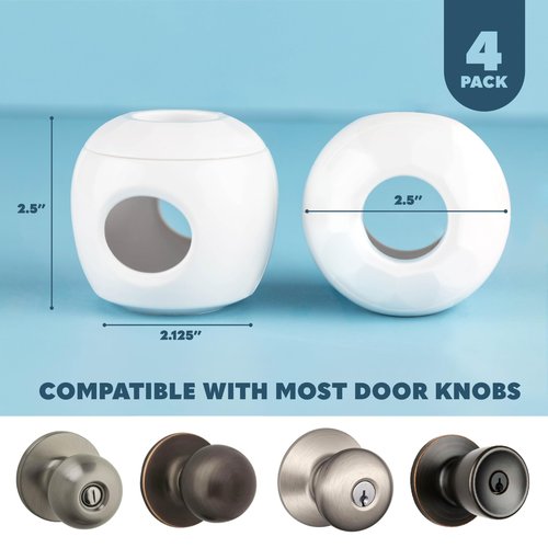 Todays Kids Baby Proofing Door Knob Covers 4 Pack - Easy to Install Child Safety Locks for Doors, Durable & Reusable Child Proof Door Lock, Dual-Lock & Versatile Design, Fits Round Doorknobs, White
