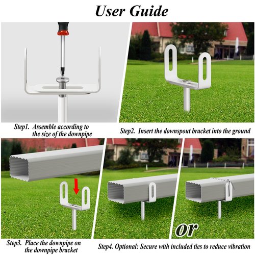 Downspout Bracket,Heavy Duty Size-Adjustable Storm-Proof Downpipe Bracket with Rust-Resistant Coating-Solid Iron Construction,Stable Support,Easy Install,for Lawn,Yard & Industrial Use (2 Pack White)
