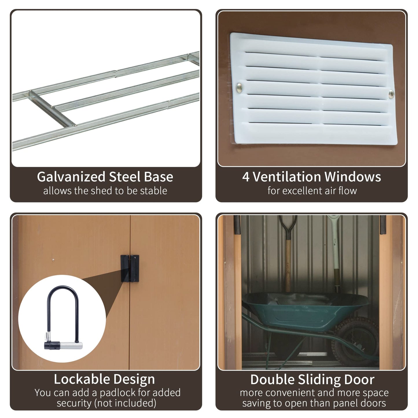 Outsunny 7' x 4' Outdoor Storage Shed, Garden Tool Metal Shed with Foundation Kit, Double Lockable Door, Air Vents and Sloping Roof, for Backyard, Patio, Lawn, Yellow