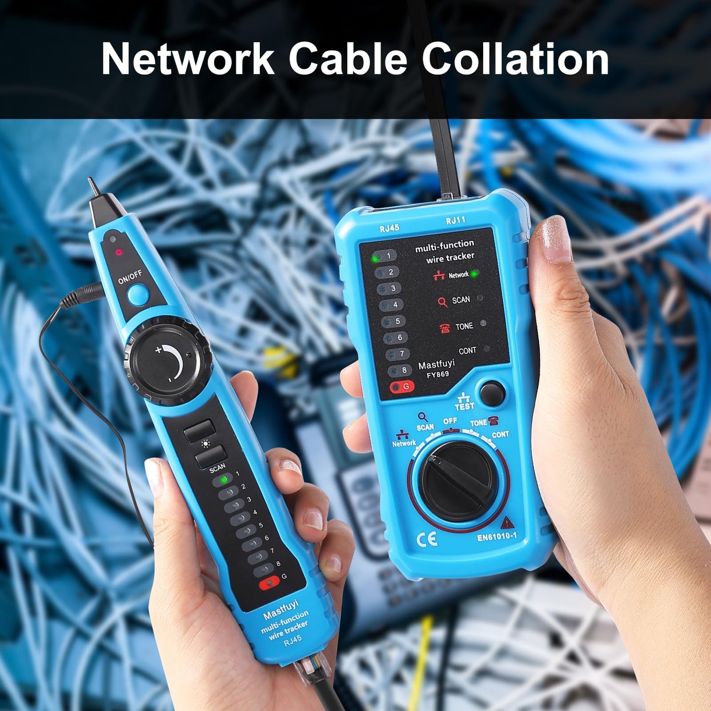 Mastfuyi Network Cable Tester, Line Finder with Probe Tone, Wire Tracker Multifunction, RJ11 RJ45 Cable Tracer, Telephone Line Test, Ethernet LAN Network Cat5 Cat6 Cable Maintenance Collation
