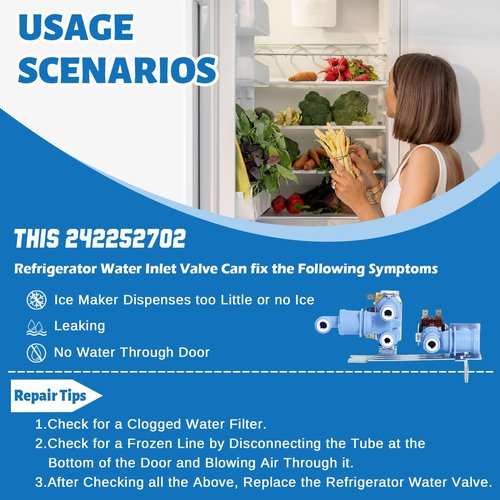Upgraded 242252702 Refrigerator Water Inlet Valve Replacement, Compatible with Frigidaire, Electrolux Kenmore Refrigerator Accessories AP5671757, 240531101, K-76150, 241734301, WV2702, 240321801