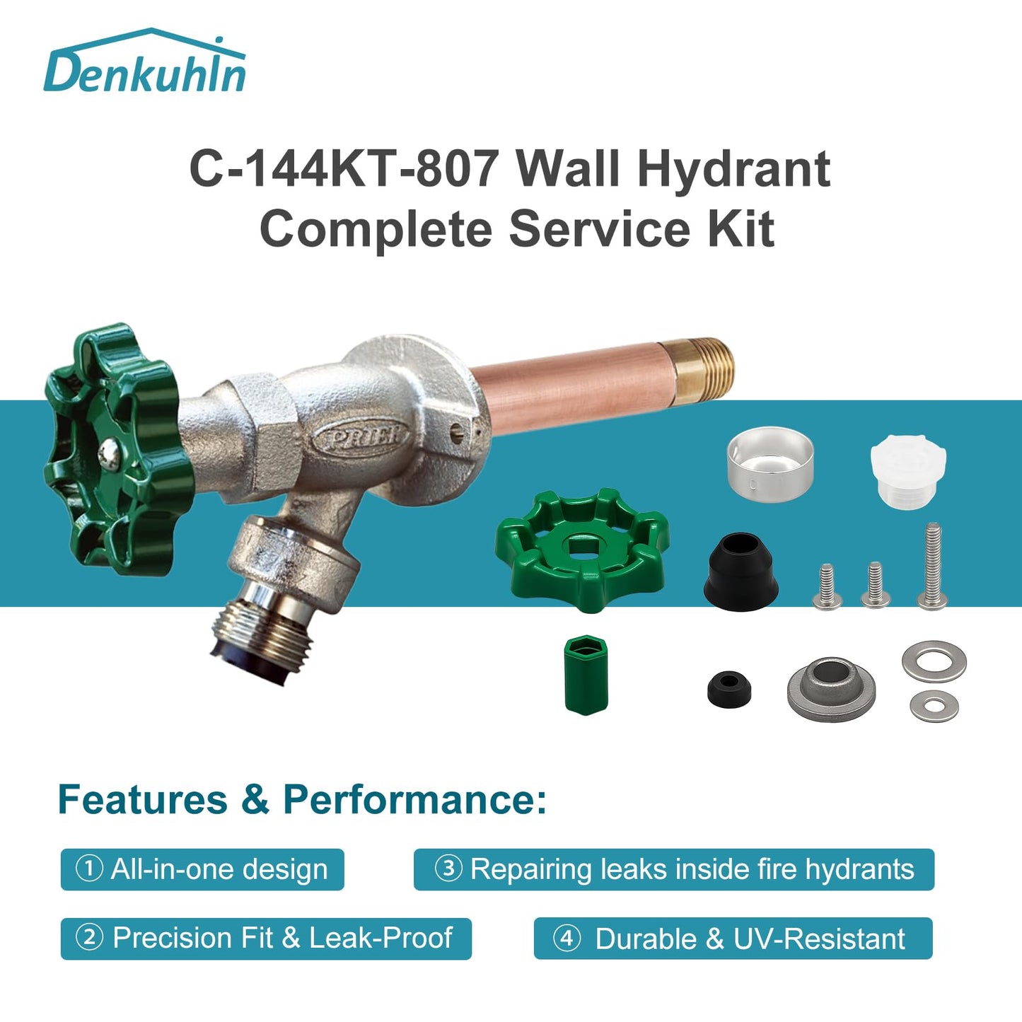 Denkuhin C-144KT-807 Complete Wall Hydrant Faucet Service Repair Kit Fit for Prier C-144 C-244 Series Wall Hydrant Replace Outdoor Faucet Repair Kit