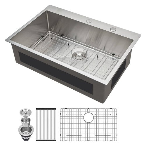 Lordear 33 Inch Drop In Kitchen Sink 33x22 Stainless Steel Topmount Sinks 16 Gauge T304 Single Bowl Kitchen Sink With 3mm Thickened Plate Round Corners