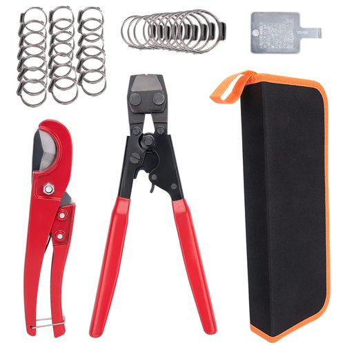 Pex Pipe Crimping Tool Kit with 20pcs 1/2", 10pcs 3/4" Clamps,Pipe Fitting Tool Kit Pex Crimping Clamp Cinch Tool Meets ASTM 2098 for Stainless Steel Clamps Sizes from 3/8" to 1" With Storage Bag