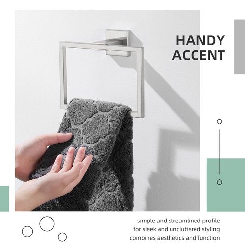 Angle Simple Hand Towel Holder Brushed Nickel, SUS 304 Stainless Steel Square Bathroom Towel Ring Hanger, Wall Mount, 7.09 Inches