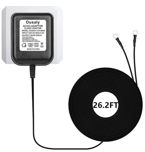 Ousaly Video doorbell Special Power Transformer,18V500MA doorbell Power Adapter Compatible with Ring, Eufy, Nest, Wyze, Arlo Wireless Video doorbell 18 Volt 500mA AC Plug in Cord(26.2FT Cable Black