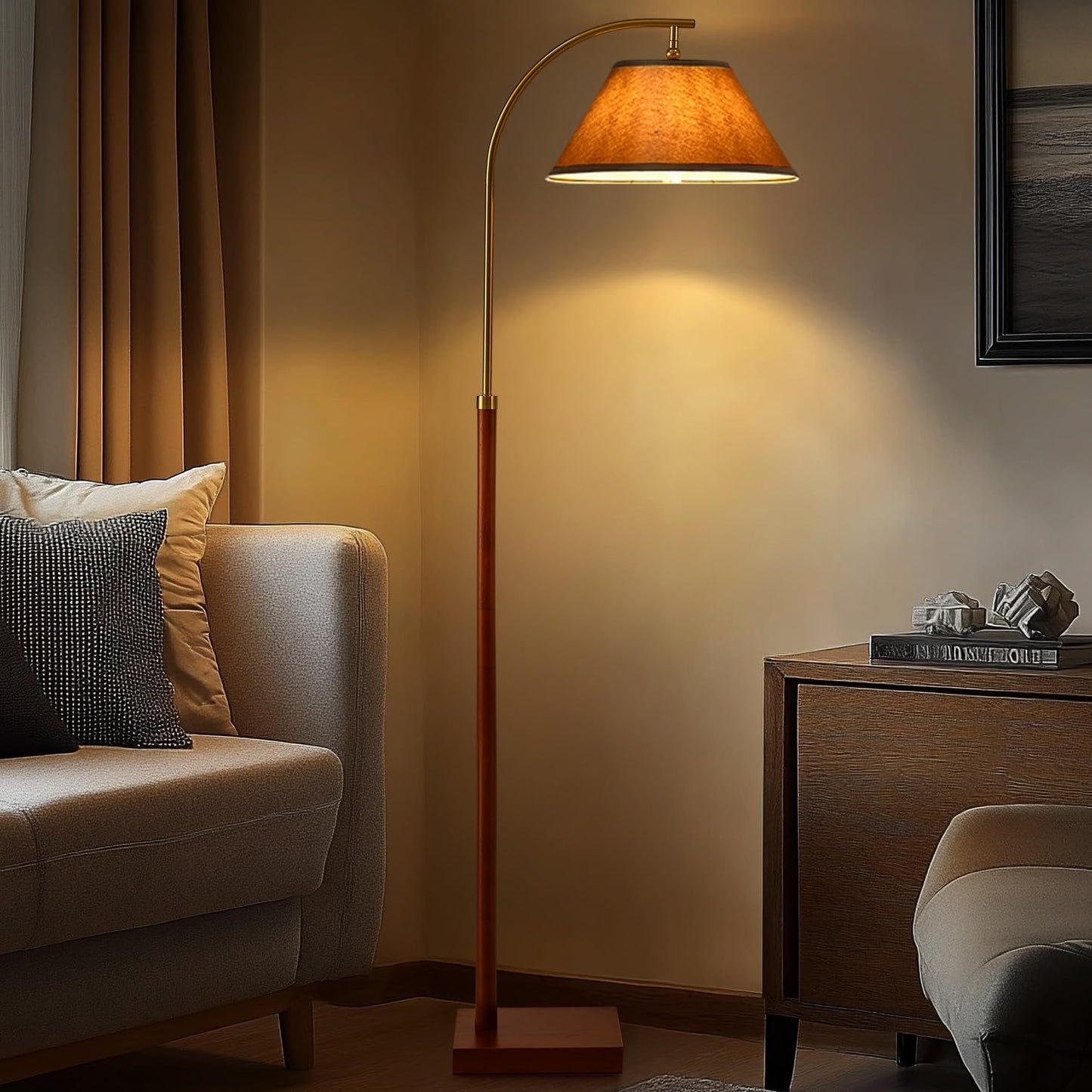 G-SAFAVA 63" Gold Floor Lamp for Living Rooms Tall Arc Standing Lamps for Bedrooms Tall Lamps with Foot Switch for Bedroom