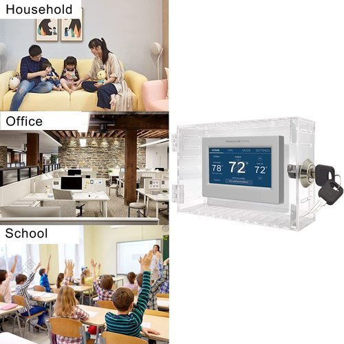 Universal Thermostat Lock Box with Key,Clear Large Thermostat Cover for Thermostat on Wall,Thermostat Guard Fits Thermostats 6.3 x 4.4 x 2 inches or Smaller