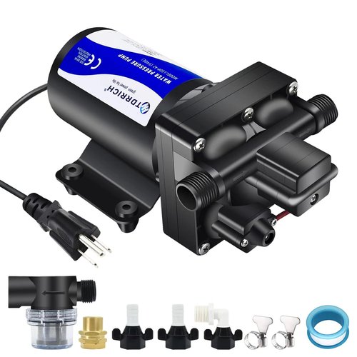 TDRRICH 5.5GPM 75PSI RV Water Transfer Pump for Home,110V Electric Water Pressure Increaser Diaphragm Pump for Boat Yacht,Self Priming Marine Fresh Sprinkler Water Pump for Lawn Camper Pool Irrigation