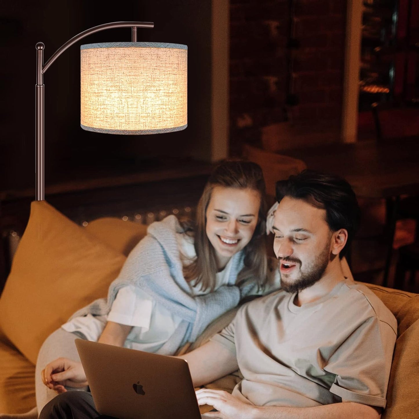 ROTTOGOON Floor Lamp for Living Room with 3 Color Temperatures LED Bulb, Standing Lamp Tall Industrial Floor Lamp Reading for Bedroom, Office (9W LED Bulb, Beige Lampshade Included) -Black