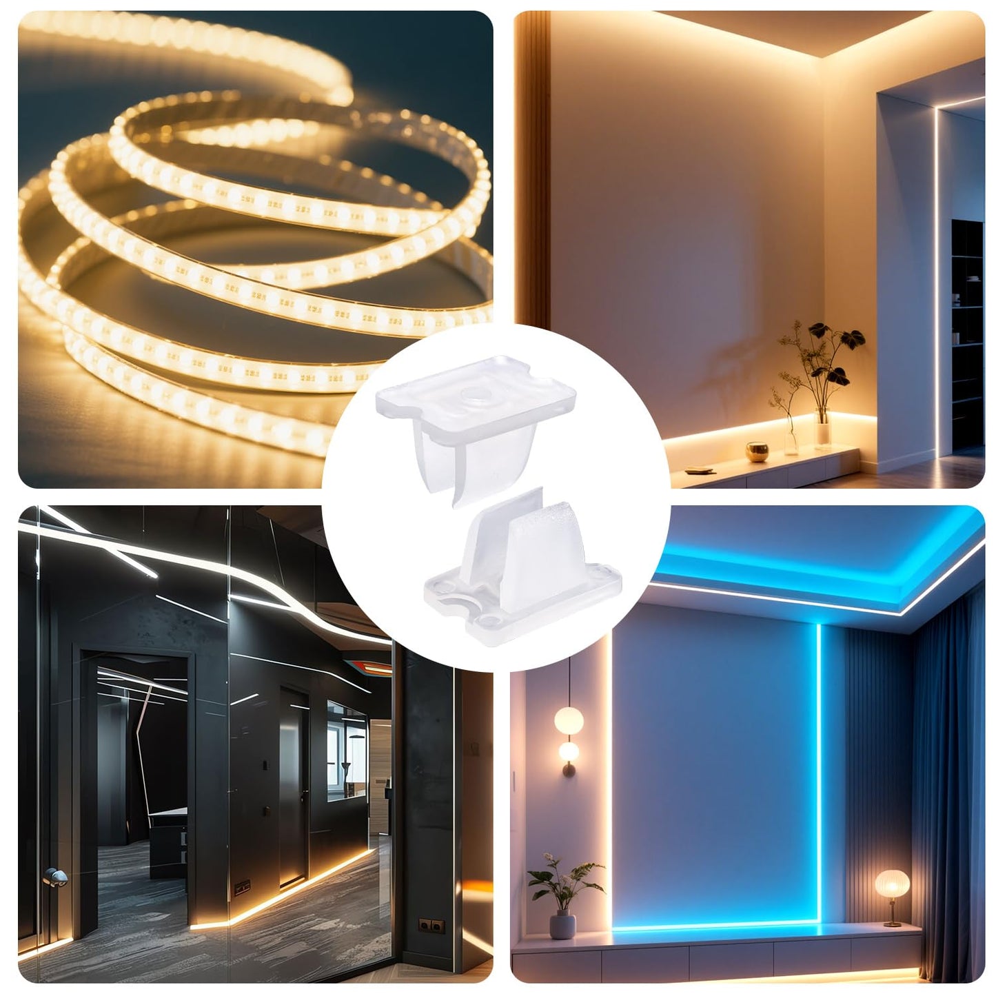 lasuroa 40pcs LED Light Strip Mounting Clips, Fixing Clamps with Screws Mounting Brackets for 5mm to 6mm Neon & LED Strips Rope Ideal for Home and DIY Lighting Projects