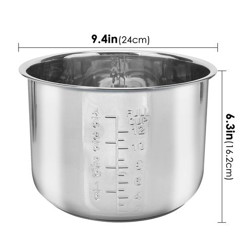 Linkidea Rice Cooker Inner Pot Replacement, 304 Stainless Steel Pressure Cooker Pot, Dishwasher Safe Inner Bowl Compatible with Power Pressure Cooker PPC770, PPC771 6 Quarts Cooker