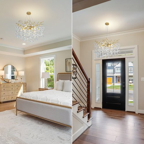 kvtinmty Modern Crystal Chandelier, 30" Chandeliers for Dining Room,Gold K9 Crystal Tree Branches Crystal Chandelier,10-Light Living Room Chandeliers, Fo Entryway,Foyer,Bedrooms