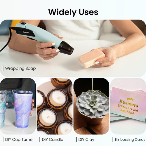 Resiners Heat Gun for Resin, 350W Fast Heating Dual Temp Heat Gun (482°F~662°F) with 3 Nozzles & 3 Silicone Covers, 4.9Ft Long Heat Gun for Bubble Remove,Vinyl Shrink Wrap,Candle Making,Epoxy Resin