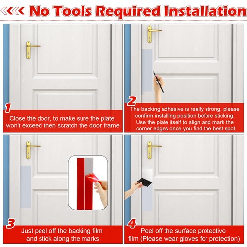 Otoolling 6 Pcs Door Scratch Protection Plate Door Metal Kick Plate 3" x 12" Self Adhesive Stainless Steel No Drill KickPlate for Interior, Exterior Doors, Sliver