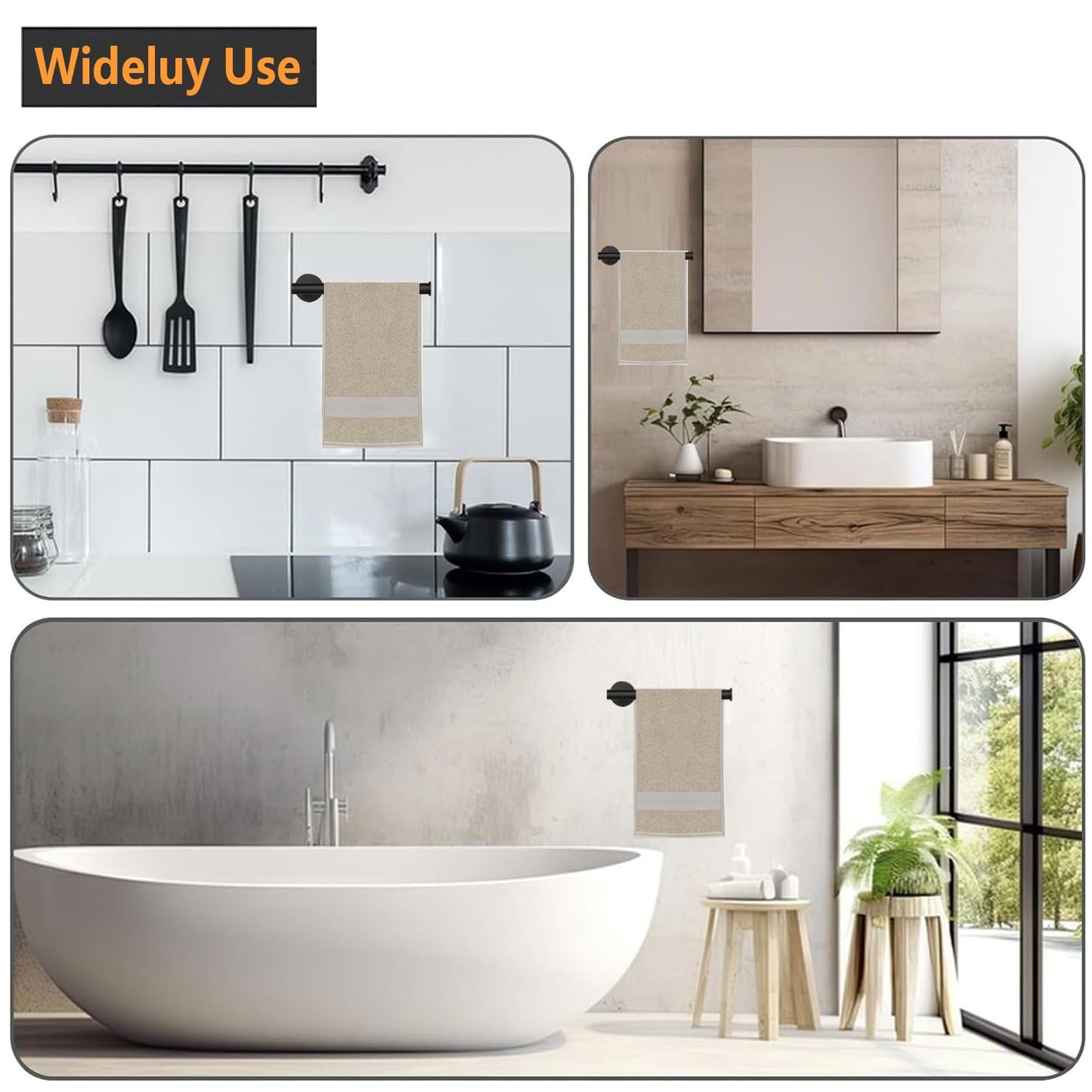 Sotuai Hand Towel Holder - 9" Modern Design Towel Ring, Thicken SUS 304 Stainless Steel Towel Holder for Bathroom Wall, Contemporary Hand Towel Rack - Matte Black