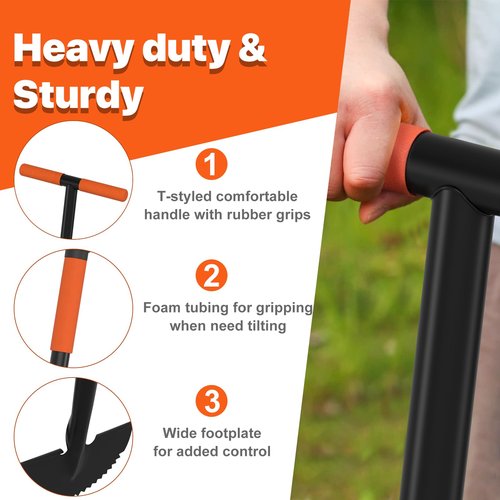 ATUHOLA Manual Edger Lawn Tool, 41-inch Lawn Edger with Saw Tooth Blade, Half Moon Hand Edger with Metal Shaft, T-Grip Handle, Heavy Duty Garden Edger Tool for Sidewalk, Grass, Yard, Landscape