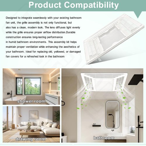 S97013662 Bathroom Fan Cover Grille and Lens Assembly Kit Compatible with Broan Nutone Exhaust 655, 656, 657, 659, 695, 696, HFL695, Replace 97013662