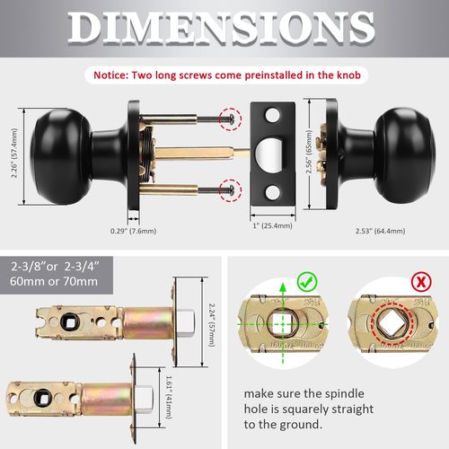 Probrico (6 Pack Round Passage Door Knob(Non-Locking Knobs), Keyless Doorknobs Interior/Exterior Door Lockset,Passage Knobs for Hallway/Closet,Black Finish Modern Design Door Hardware
